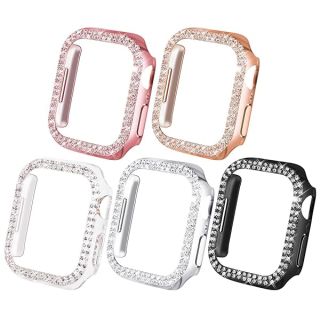 NewWays 5-Pack Bling Cases Compatible for Apple Watch 44mm Series 4 5 6 SE, Sparkling Diamonds Glitter Crystal Rhinestone Protective Bumper for iWatch (44mm, Black/Pink/Rose Gold/Silver/Clear)