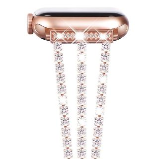 NewWays Compatible for Apple Watch Band 42mm Series10 Series 9 8 7 41mm 40mm SE Series 6 5 4 3 38mm, Sparkling Bling Shiny Diamonds Bracelet for iWatch Band Womens, Rosegold