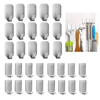 Newraturner Adhesive Hooks, 32-Pack Heavy Duty Wall Hooks Stainless Steel Waterproof Hangers for Kitchen, Bathroom, Bags, Towel, Coat, Keys, Robe, Home, Offices (16 Small + 16 Big) (Hooks - 32p)