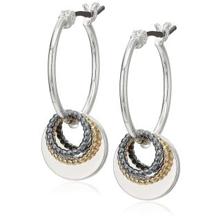 Shop Nine West Shaky Drop Off Hoop Earrings - Silver, Gold & Hematite Tri-Tone Style