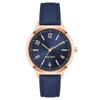 Shop Nine West Women's Strap Watch NW/2836 - Navy Blue & Rose Gold Style