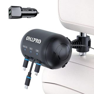 OHLPRO 3-in-1 Retractable Backseat Car Charging Station, 36W Fast Car Charger for All Phones (iPhone, Samsung), Ideal for Lyft, Turo, Uber, Taxi, Rideshare, Customer Charging Dock Attach to Headrest