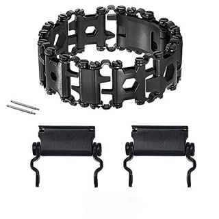 ONELANKS Stainless Tool Bracelet for Men Compatible for LEATHERMAN TREAD and Watch Band 29 in 1 Survival Hiking Camping Travel Friendly Multitools Wearable Bracelet ?Black?