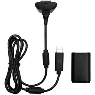 OSTENT 2-in-1 Charger Cable & Rechargeable Battery Pack for Xbox 360 - Black