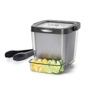 OXO Good Grips Double Wall Ice Bucket with Tongs and Garnish Tray,Gray, 7.37"L x 8.5"W x 7.5"H