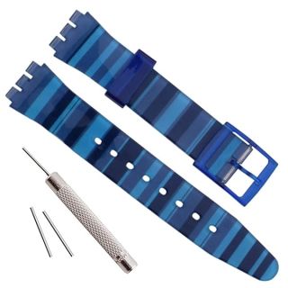 OliBoPo Replacement Waterproof Silicone Rubber Watch Strap Watch Band for Swatch (17mm 19mm 20mm) (19mm, Gradient Blue)