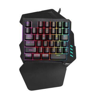 One Handed Gaming Keyboard RGB Backlit, 35 Keys Portable Mini Gaming Keypad Ergonomic Professional Keyboard, Single Hand Mechanical Gaming Keyboard with Wrist Rest Support for LOL/PUBG/MOBA/MMO/FPS