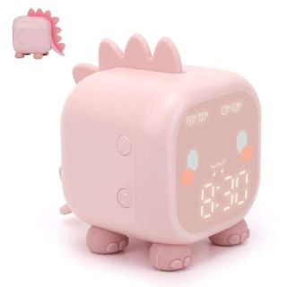 Ornalry Kids Alarm Clock, Digital Alarm Clock for Kids Bedroom, Cute Dinosaur Alarm Clock Wake Up &amp; Night Light with USB Alarm Clock for Boys Girls Birthday Gifts Pink