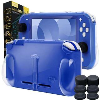 Orzly Clear Rugged Grip Case for Switch Lite - Shock Absorption, Kickstand & Thumb Grips - Blue, Turquoise, Yellow, Coral, Grey