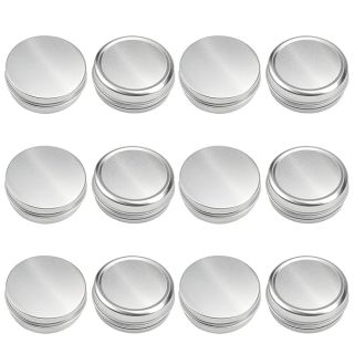 Othmro 12Pcs 2oz Metal Round Tins Aluminum Tin Cans Jar Refillable Containers 60ml Tin Cans Tin Bottles Containers with Screw Lid for Salve Spices Lip Balm Tea Candies Silver 68×25mm