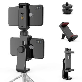 Owine Universal Dual Cell Phone Tripod Mount Adapter Premium Smartphone Clamp, Compatible with iPhone,Samsung Galaxy,Note,Lg,All Smartphones Perfectly.Connects to Tripod, Monopod, Selfie Stick