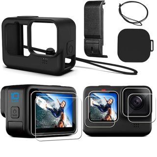 Protective Silicone Sleeve & 6-Pack Tempered Glass for GoPro Hero 12/11/10/9 - Complete Accessories Kit