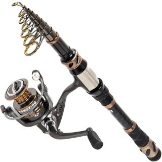 PLUSINNO Fishing Rod and Reel Combos - Carbon Fiber Telescopic Fishing Pole - Spinning Reel 12 +1 Shielded Bearings Stainless Steel BB?Travel Saltwater Freshwater Full Kit 7.87FT