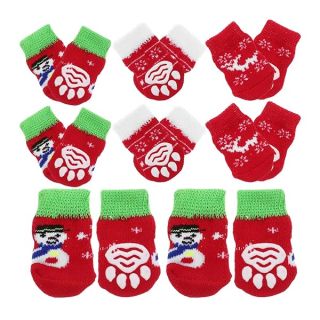 POPETPOP 3 Sets of Pet Dog Puppy Cat Non-Slip Cotton Socks with Christmas Pattern Size XL