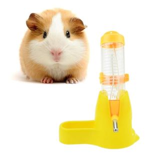 POPETPOP Hamster Water Bottle, 125ML Guinea Pig Water Bottle Hamster Water Dispenser Pet Dispenser with Base Hut Small Pet Nest Hamster Water Bottle Holder(Yellow)