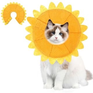 POPETPOP Pet Protective Recovery Collar - Adjustable Sunflower Shape Elizabethan Cat Cone Collar, Cute Soft After Surgery Neck Collar for Small, Medium, Large Cats and Dogs