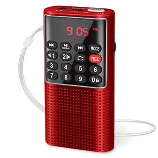 PRUNUS J-328 Mini Portable FM Radio: MP3 Player, Recorder, SD Card, Rechargeable - Compact & Stylish in Red