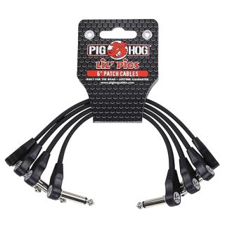 Pig Hog PHLSK6BK Lil' Pigs Low Profile Right-Angle 1/4" Black Instrument Patch Cables, 6" (4 Pack)