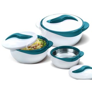 Pinnacle Serving Salad/ Soup Dish Bowl - Thermal Insulated Bowl with Lid -Great Bowl for Holiday, Dinner and Party ~ Set of 3 ~ Turquoise