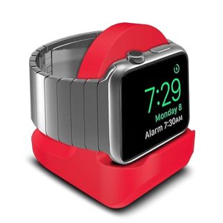 Pokanic Designed Compatible with Apple Watch Stand Holder Mount Series 9/8/7/6/5/4/3/2/1/SE - 49/47/45/44/42/41/40/38mm Stand with Night Stand Cable Management Slot (Red)