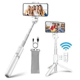 Pokanic Selfie Stick Tripod with Wireless Remote Controller Pouch Extendable Adjustable Stand Mount Light-Weight V-Log Compatible with All Apple iPhone, Samsung Galaxy (White)