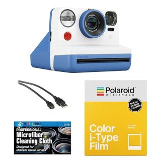 Polaroid Now Instant Film Camera (Blue) + Pack of Film + Microfiber Cloth