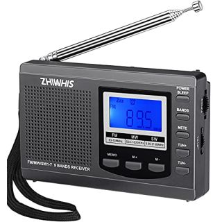 Portable Radio, ZHIWHIS AM FM Shortwave Radios with best reception, Battery Operated Clock Radio with Preset Function, Alarm Clock Digital Tuner with Sleep Timer