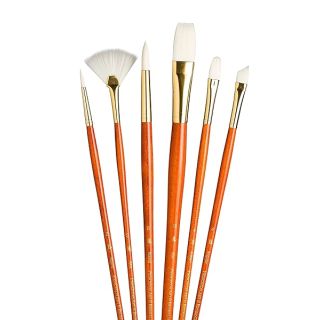 Princeton RealValue Paintbrush, Round 2,6,Fan 2,Filbert 4,Ang 4,Flat 10, Orange