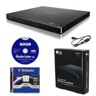 Produplicator LG BP60NB10 Portable 6X Ultra HD 4K Blu-ray Burner External Drive with CyberLink Software, 100GB M-DISC BDXL, and USB Cable - Burns CD DVD BD DL BDXL Discs