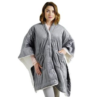 Pure Enrichment PureRelief Plush Heated Shawl - 4 InstaHeat Settings, Wearable Design with Snap Closures, Deep Pockets, Soft Micromink & Sherpa Fabric, Auto Shut-Off Timer, & Machine Washable