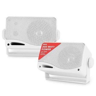 Pyle 3-Way Weatherproof Outdoor Speaker Set - 3.5 Inch 200W Pair of Marine Grade Mount Speakers - in a Heavy Duty ABS Enclosure Grill - Home, Boat, Poolside, Patio, Indoor Outdoor Use -PLMR24 (White)