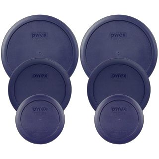 Pyrex (2) 7402-PC 6/7-Cup, (2) 7201-PC 4-Cup, & (2) 7200-PC 2-Cup Blue Plastic Lid Covers - Original Genuine Pyrex - Made in the USA