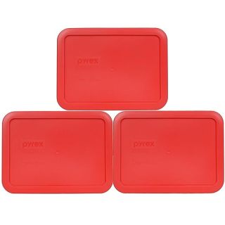 Pyrex 7210-PC 3-Cup Red Rectangle Plastic Food Storage Lid Cover, Made in the USA - 3 Pack