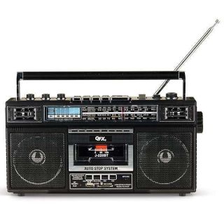 QFX J-220BT Boombox MP3 Conversion from Radio to Cassette with 4-Band (AM, FM, SW1, SW2) Radio with Bluetooth, Rechargeable Battery, Dual 3” Speakers, Built-in Microphone, Recorder, 3-Band Equalizer