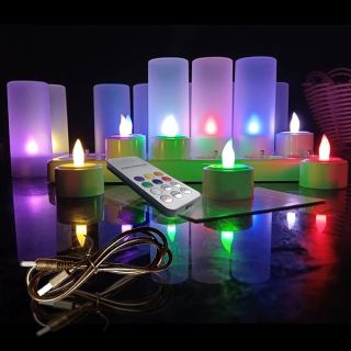 QSPORTPEAK LED Rechargeable Tea Light Tealight Flameless Candle Light with Remote Control and Holders Charging Station for Decoration Festivals Weddings Christmas (7colors, 12pcs)