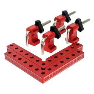 QWORK 2Pcs 90 Degree Positioning Squares Right Angle Clamps Fixing Clamp, 5.5"×5.5"(14×14cm), Aluminum Alloy Woodworking Carpenter Tool for Box Cabinets Drawers Picture Flame