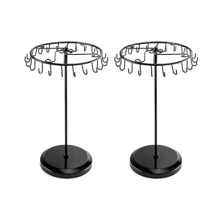QWORK Spinning Jewelry Tree Display Stand - 2 Pack Organizer with 23 Hooks, Black - Perfect for Home & Retail Use