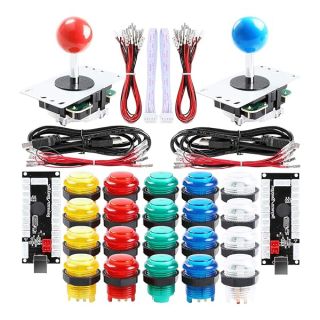 Qenker 2-Player LED Arcade DIY Kit for USB MAME PC Game DIY & Raspberry Pi Retro Controller DIY Including 2X Arcade Joystick, 20x LED Arcade Buttons, 2X Zero Delay USB Encoder (Mixed Color Kit)