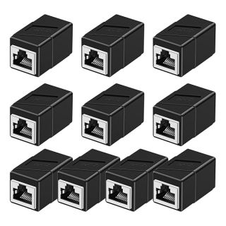 RJ45 Coupler, 10 Pack Ethernet Adapters Female to Female, Ethernet Cable Extender Adapter, 8-Pin Modular Straight Through, Network Connectors for Cat8/Cat7/Cat6/Cat6a/Cat5e/Cat5 Ethernet Cable(Black)