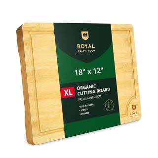 ROYAL CRAFT WOOD Extra Large Cutting Boards for Kitchen Meal Prep & Serving-Bamboo Wood Cutting Board with Deep Juice Groove - Charcuterie & Chopping Butcher Block for Meat - Gadgets Gift (XL 18x12")