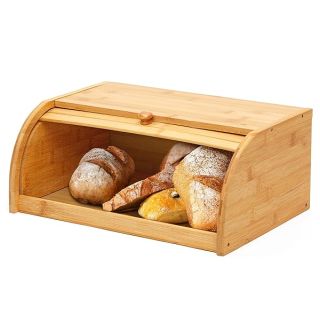 ROYALHOUSE Natural Bamboo Roll Top Bread Box Kitchen Food Storage - Assembly Required