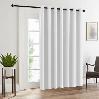 RYB HOME White Curtains & Drapes - Room Darkening Curtains Privacy Insulated Slider Curtains for Bedroom Living Room Sliding Glass Door Bay Window, 100 inch Wide x 84 inch Long, White