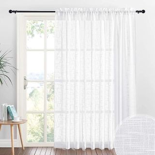 RYB HOME White Sheer Curtains for Living Room Sliding Glass Door, Rod Pocket, 100 x 84 inch, 1 Panel