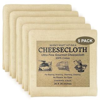 Regency Wraps 100% Cotton Ultra Fine Natural Cheese Cloth, 45 sq.ft 36" X36" 5 pcs, Chef Grade for Basting Turkey, Canning, Straining, Cheesemaking