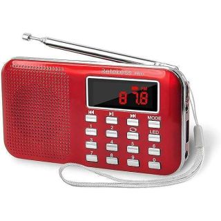 Retekess PR11 AM FM Radio Portable, Rechargeable Radio Digital Tuning, MP3 Music Player Speaker Support Micro SD, AUX, USB Port, Ideal for Outdoor (Red)