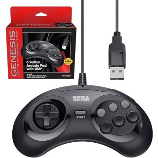 Retro-Bit Official Sega Genesis USB Controller 6-Button Arcade Pad for Sega Genesis Mini, PS3, PC, Mac, Steam, Switch - USB Port - (Black)