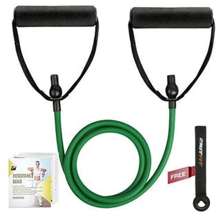 RitFit Single Resistance Exercise Band with Comfortable Handles - Ideal for Physical Therapy, Strength Training, Muscle Toning - Foam Padding Door Anchor and Starter Guide Included (Green(5-10lbs))