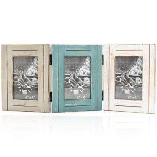 RiteSune Rustic 3 Picture Frame 4X6 Triple Hinged Distressed Photo Frame for Tabletop Display, Picture College Frame Present for Holiday, Festival