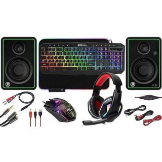 Ritz Gear RGB Gaming Accessories Kit I 4-in-1 LED Combo with Multimedia Keyboard, Optical Mouse, Mouse Pad &amp; Headset with Adapter for Windows 7+ Desktop, Laptop, Xbox &amp; PS4 &amp; CR3-X Bluetooth Monitors