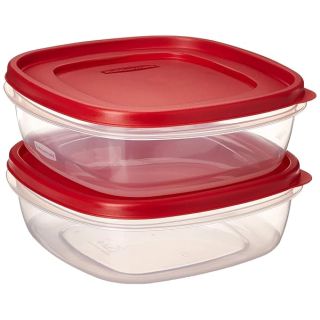 Rubbermaid 608866900580 Easy Find Lid Square 9-Cup Food Storage 2 Containers, 2, Red